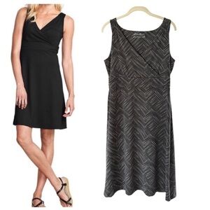 Eddie Bauer Travex Crossover V-Neck Casual Dress Gray Multi Dot Midi Dress Sz M